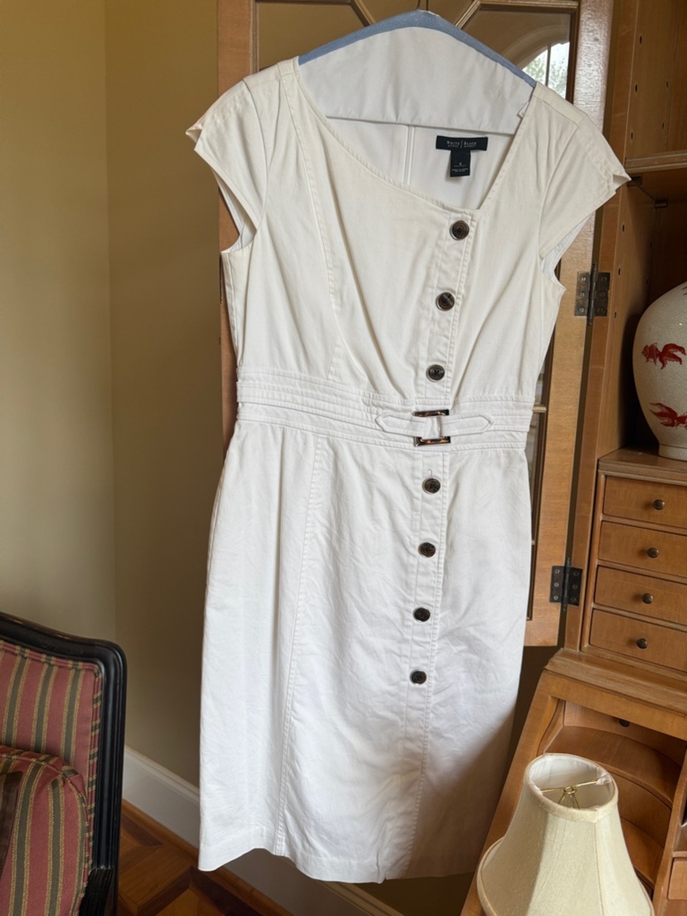 White House Black Market White Button-Front Cap-Sleeve Midi Dress